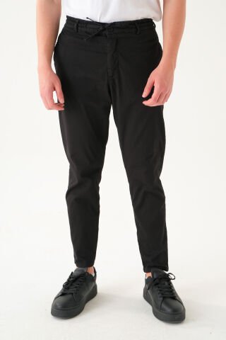 Likralı İpli Gabardin Kumaş | Slim Fit Erkek Pantolon Si̇yah - S