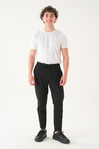 Likralı İpli Gabardin Kumaş | Slim Fit Erkek Pantolon Si̇yah - S