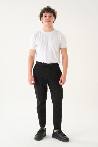 Likralı İpli Gabardin Kumaş | Slim Fit Erkek Pantolon Si̇yah - M