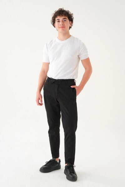 Likralı İpli Gabardin Kumaş | Slim Fit Erkek Pantolon Si̇yah - XL