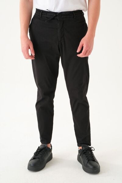 Likralı İpli Gabardin Kumaş | Slim Fit Erkek Pantolon Si̇yah - XL