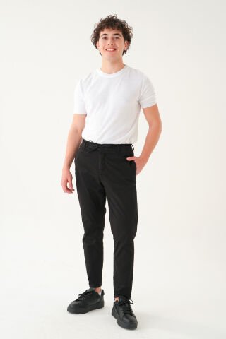 Likralı İpli Gabardin Kumaş | Slim Fit Erkek Pantolon Si̇yah - XL