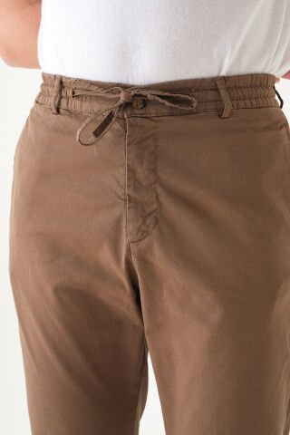 Likralı İpli Gabardin Kumaş | Slim Fit Erkek Pantolon Taba - S