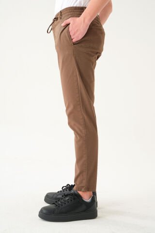 Likralı İpli Gabardin Kumaş | Slim Fit Erkek Pantolon Taba - XL