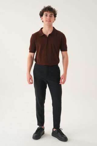 Kemersiz Kumaş | Slim Fit Erkek Pantolon Si̇yah - S