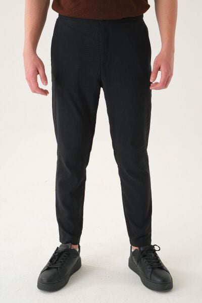 Kemersiz Kumaş | Slim Fit Erkek Pantolon Si̇yah - XL