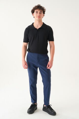 Kemersiz Kumaş | Slim Fit Erkek Pantolon Lacivert - S
