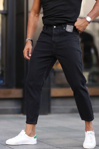 Boyfriend Siyah Düz Renk Bol Rahat Kalıp Kot Pantolon Si̇yah - 32/32