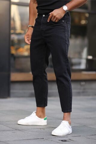 Boyfriend Siyah Düz Renk Bol Rahat Kalıp Kot Pantolon Si̇yah - 32/32