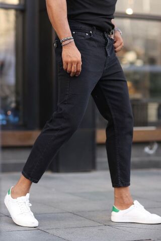 Boyfriend Siyah Düz Renk Bol Rahat Kalıp Kot Pantolon Si̇yah - 30 - 32