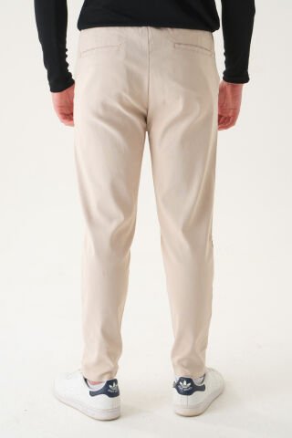 Kemersiz Kumaş | Slim Fit Erkek Pantolon Bej - L