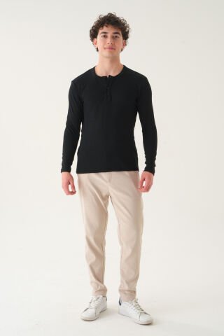 Kemersiz Kumaş | Slim Fit Erkek Pantolon Bej - L