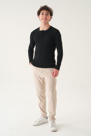 Kemersiz Kumaş | Slim Fit Erkek Pantolon Bej - L