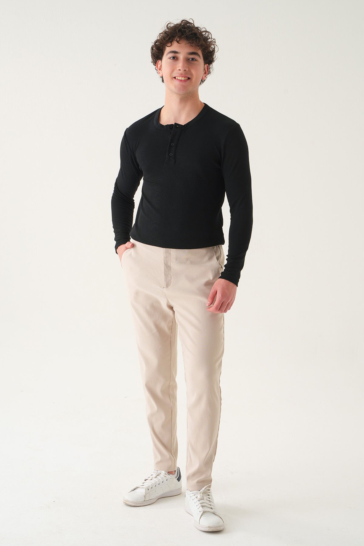 Kemersiz Kumaş | Slim Fit Erkek Pantolon Bej - XL