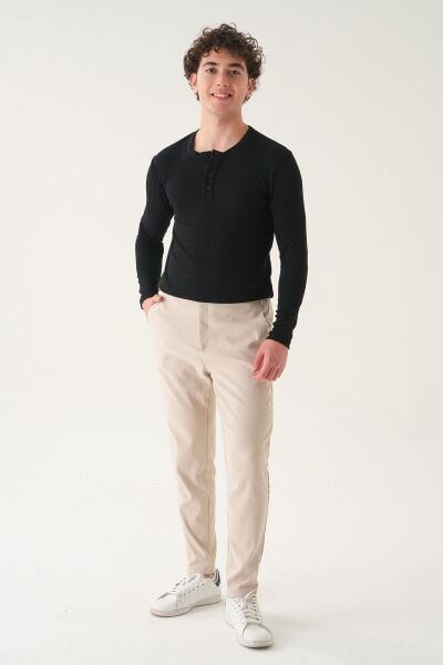 Kemersiz Kumaş | Slim Fit Erkek Pantolon Bej - XL