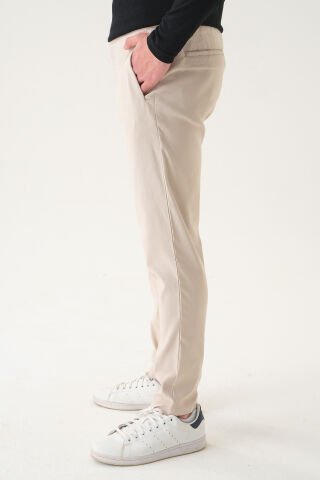 Kemersiz Kumaş | Slim Fit Erkek Pantolon Bej - XL