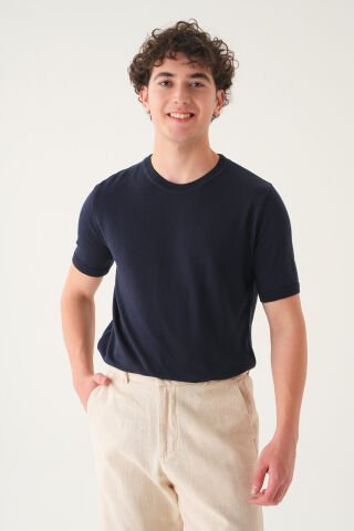Regular Fit T-shirt | Triko Casual Erkek Lacivert - M
