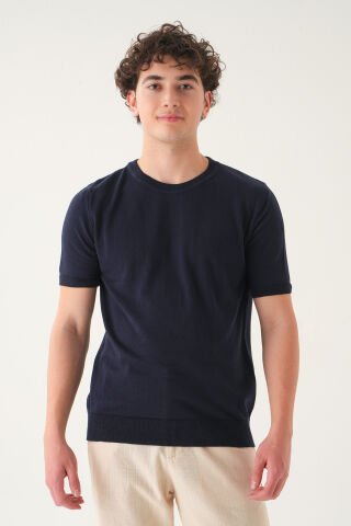 Regular Fit T-shirt | Triko Casual Erkek Lacivert - M