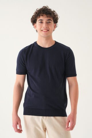 Regular Fit T-shirt | Triko Casual Erkek Lacivert - L