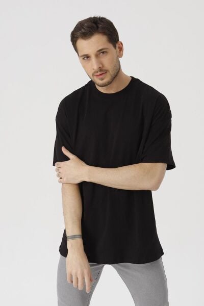 Oversize Unisex Siyah Basic T-shirt Siyah - S