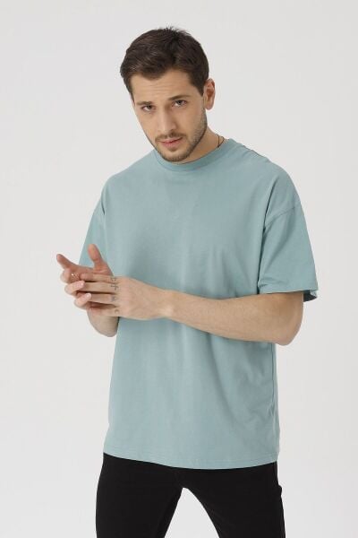 Oversize Unisex Siyah Basic T-shirt Mint Yeşil - L