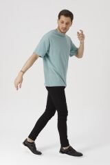 Oversize Unisex Siyah Basic T-shirt Mint Yeşil - XL