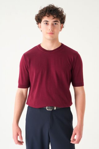 Regular Fit T-shirt | Triko Casual Erkek Bordo - XL