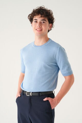 Regular Fit T-shirt | Triko Casual Erkek Buz Mavisi - S