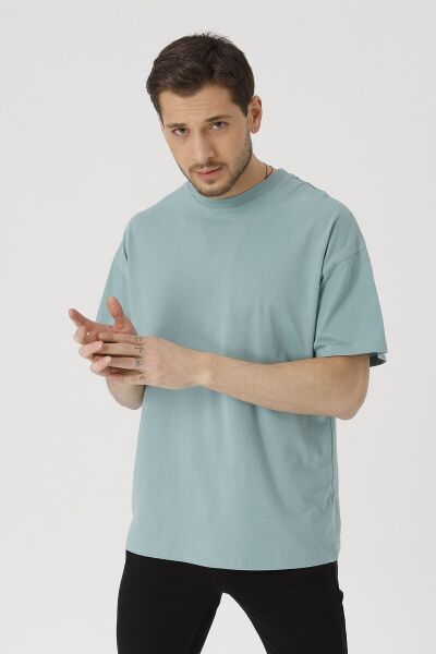 Oversize Unisex Siyah Basic T-shirt Mint Yeşil - M