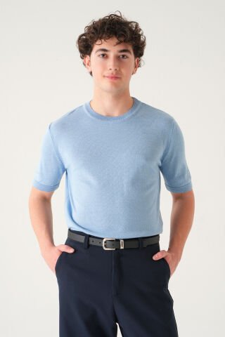 Regular Fit T-shirt | Triko Casual Erkek Buz Mavisi - M