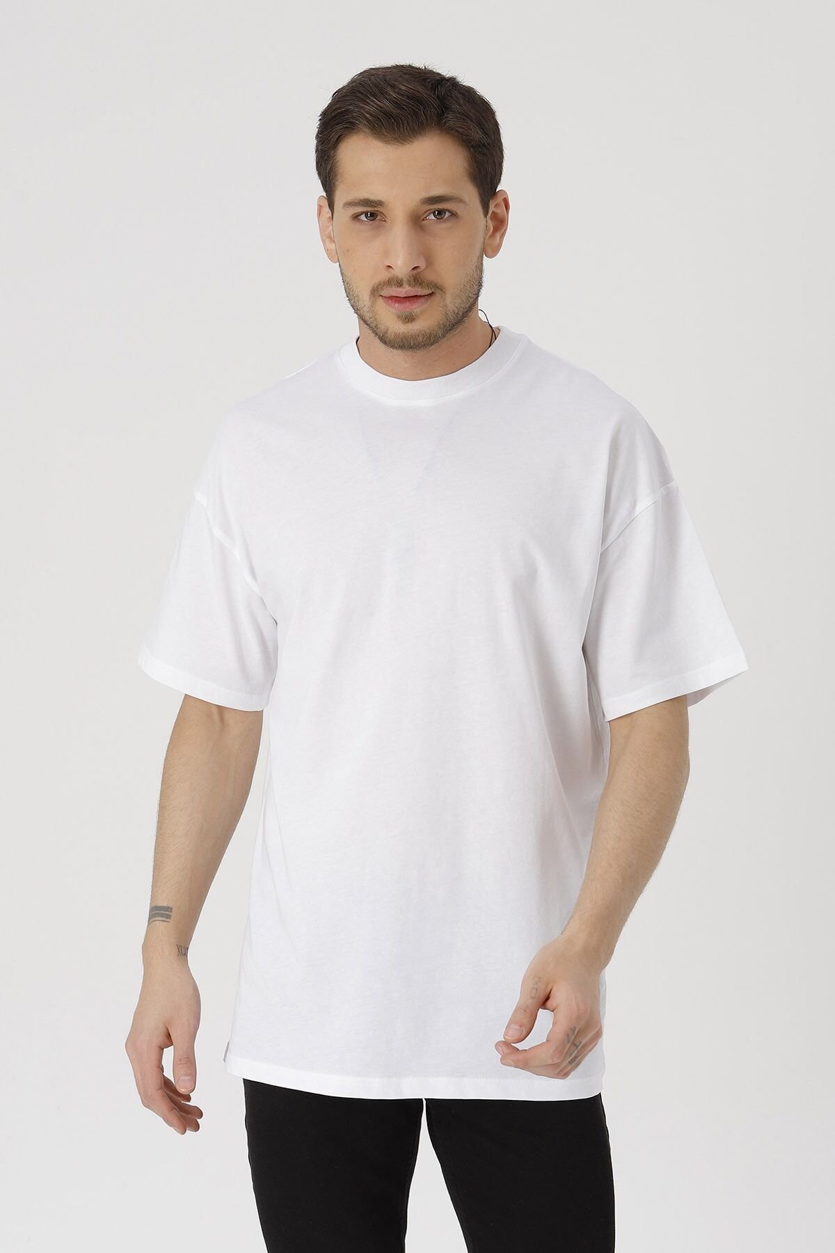 Oversize Unisex Siyah Basic T-shirt Beyaz - L