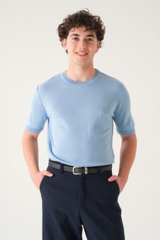 Regular Fit T-shirt | Triko Casual Erkek Buz Mavisi - L