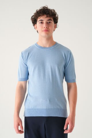 Regular Fit T-shirt | Triko Casual Erkek Buz Mavisi - L