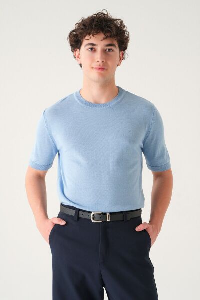 Regular Fit T-shirt | Triko Casual Erkek Buz Mavisi - XL