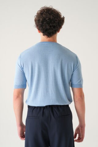 Regular Fit T-shirt | Triko Casual Erkek Buz Mavisi - XL