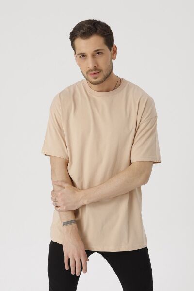 Oversize Unisex Siyah Basic T-shirt Açık Somon - S