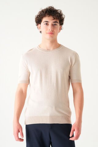 Regular Fit T-shirt | Triko Casual Erkek Krem - M