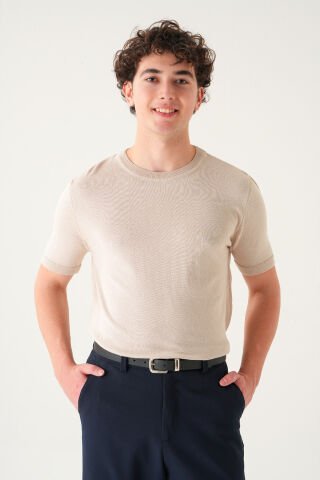 Regular Fit T-shirt | Triko Casual Erkek Krem - L