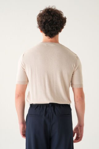 Regular Fit T-shirt | Triko Casual Erkek Krem - XL