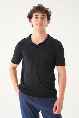 Regular Fit Polo Yaka T-shirt | Triko Casual Erkek Si̇yah - S