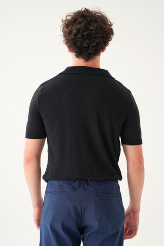 Regular Fit Polo Yaka T-shirt | Triko Casual Erkek Si̇yah - L