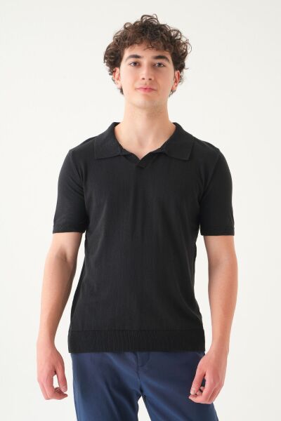Regular Fit Polo Yaka T-shirt | Triko Casual Erkek Si̇yah - XL