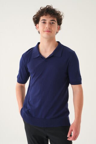 Regular Fit Polo Yaka T-shirt | Triko Casual Erkek Laci̇vert - S