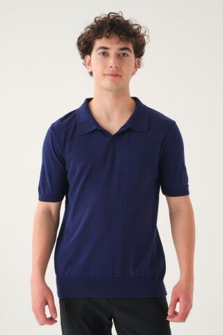 Regular Fit Polo Yaka T-shirt | Triko Casual Erkek Laci̇vert - S