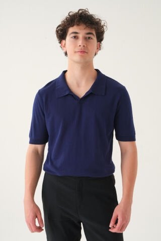 Regular Fit Polo Yaka T-shirt | Triko Casual Erkek Laci̇vert - XL