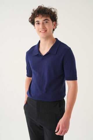 Regular Fit Polo Yaka T-shirt | Triko Casual Erkek Laci̇vert - XL