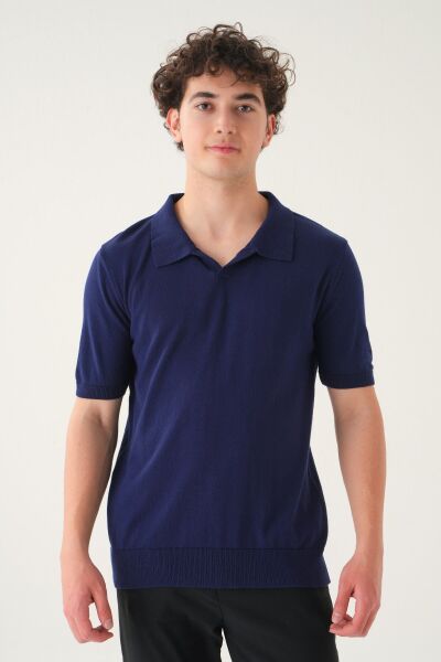 Regular Fit Polo Yaka T-shirt | Triko Casual Erkek Laci̇vert - XL