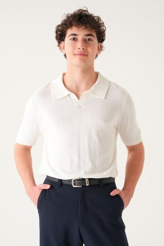 Regular Fit Polo Yaka T-shirt | Triko Casual Erkek Beyaz - S