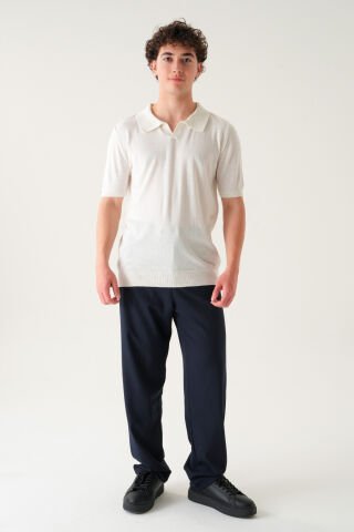Regular Fit Polo Yaka T-shirt | Triko Casual Erkek Beyaz - S