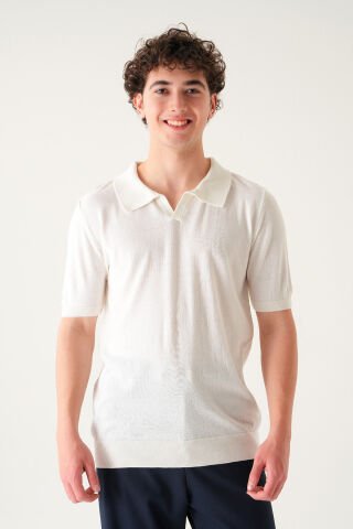 Regular Fit Polo Yaka T-shirt | Triko Casual Erkek Beyaz - L